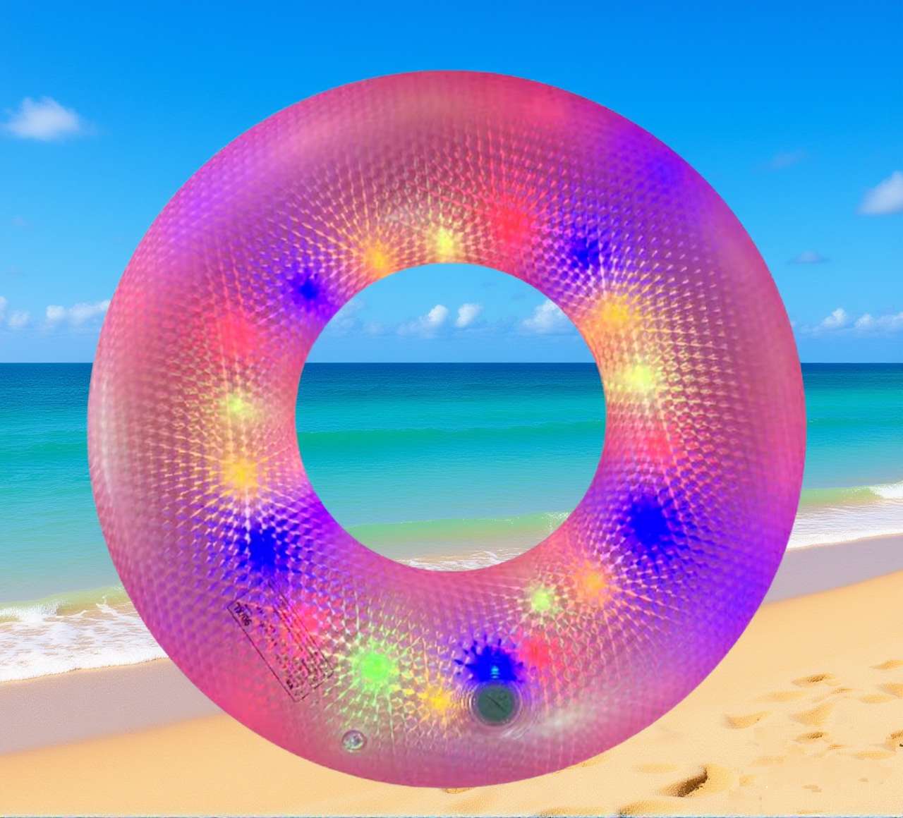 网红带灯游泳圈LED彩灯发光充气腋下圈水上乐园玩水神器