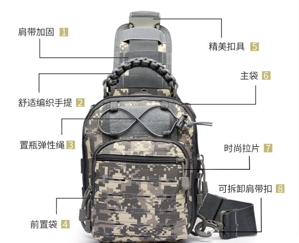 New perforated diagonal hanging outdoor sports chest bag, outdoor hiking and camping camouflage bag, crossbody bag details Picture