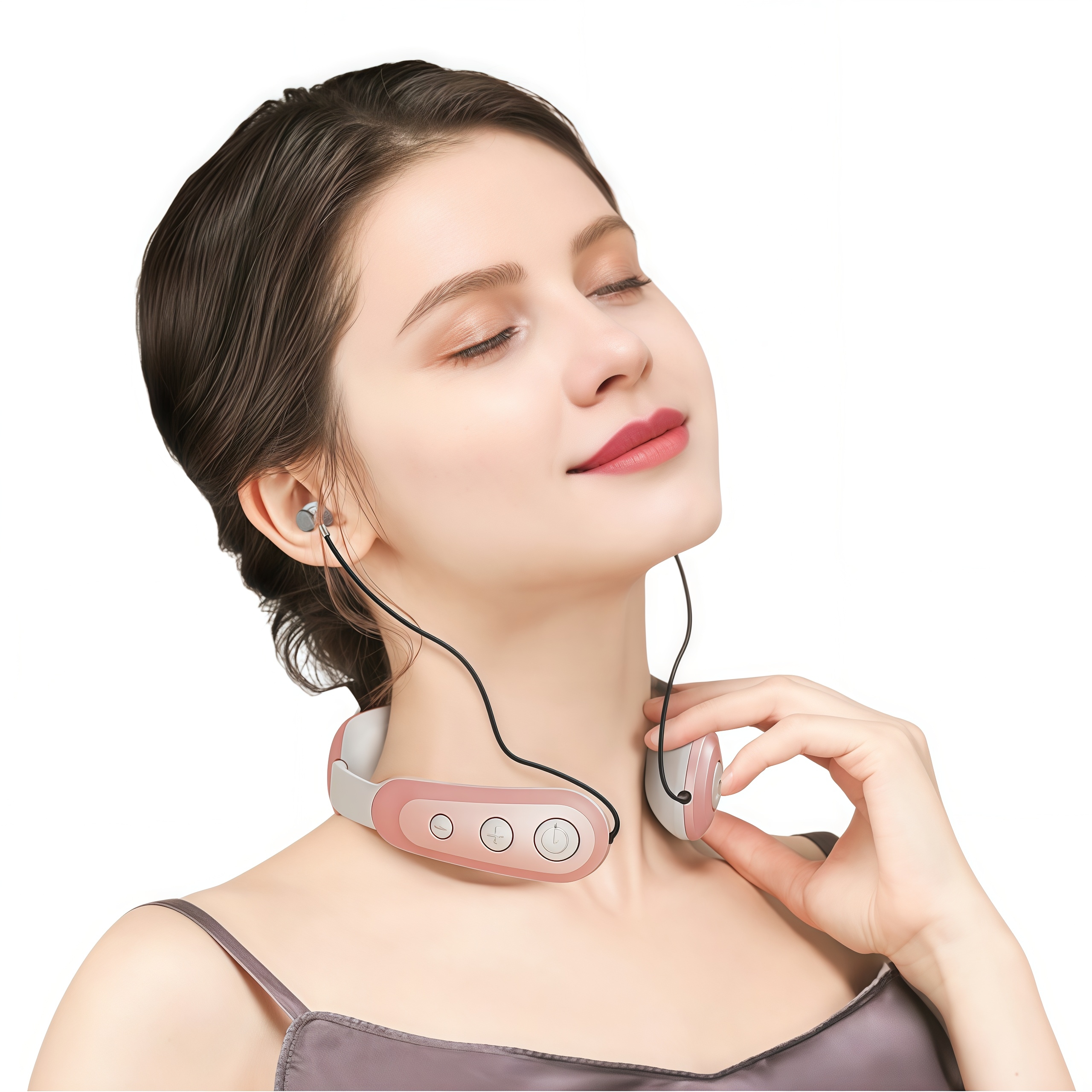 KH-980多功能蓝牙耳机颈椎按摩仪白底实物图