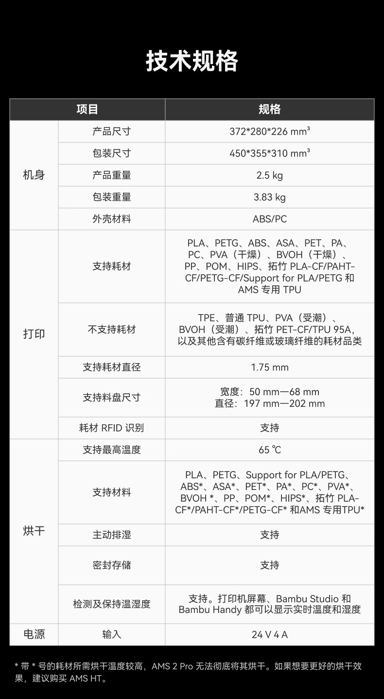 拓竹AMS 2 Pro 3D打印机自动供料系统 家用智能多色多材料 升级烘干新品 【大陆版】3D打印3D打印耗材详情20