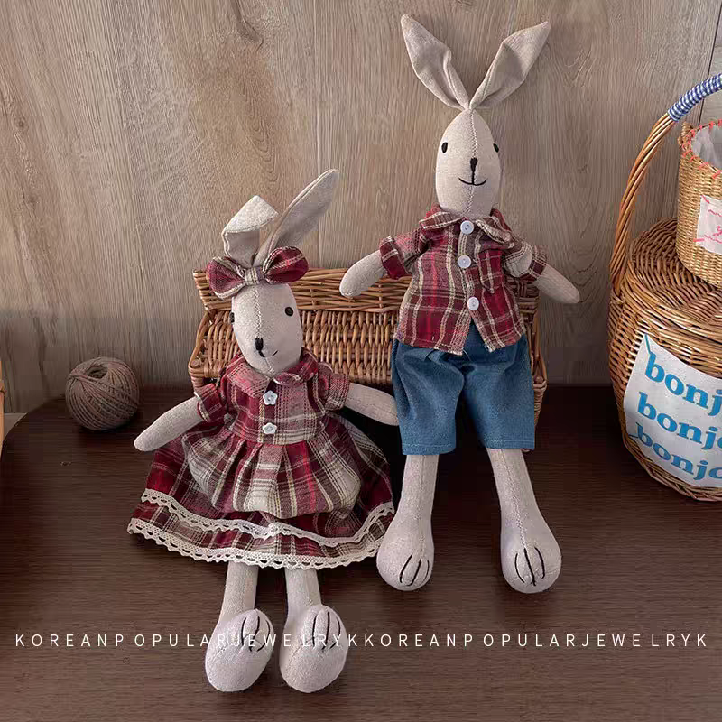 Korean-style cute doll rabbit, hand-dressed fabric, cotton and linen home decoration, children's soothing doll room