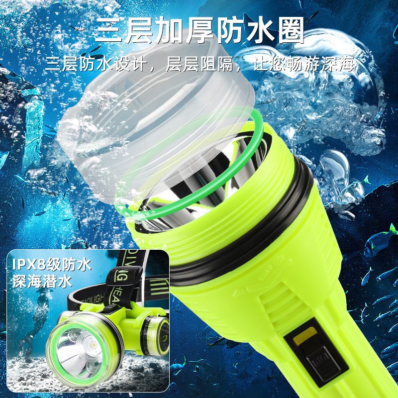 Strong light diving headlamp flashlight head-mounted long-lasting high-power LED waterproof head with IPX8 waterproof rating Specification image