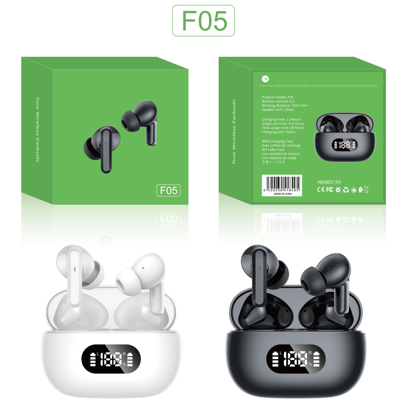 Ai Translation Cross-Border F05 Wireless Bluetooth Headphones Mobile Phone Call Led Digital Display Bass Earbuds Touch Gaming Low Latency Item Picture