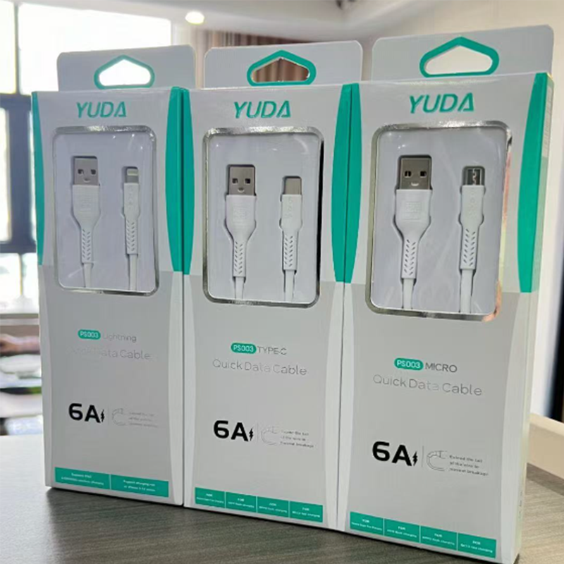 PS003 6A fast charging data cable, supporting Type-C, Lightning and Micro interfaces, efficiently transmits charging data Application Scenario