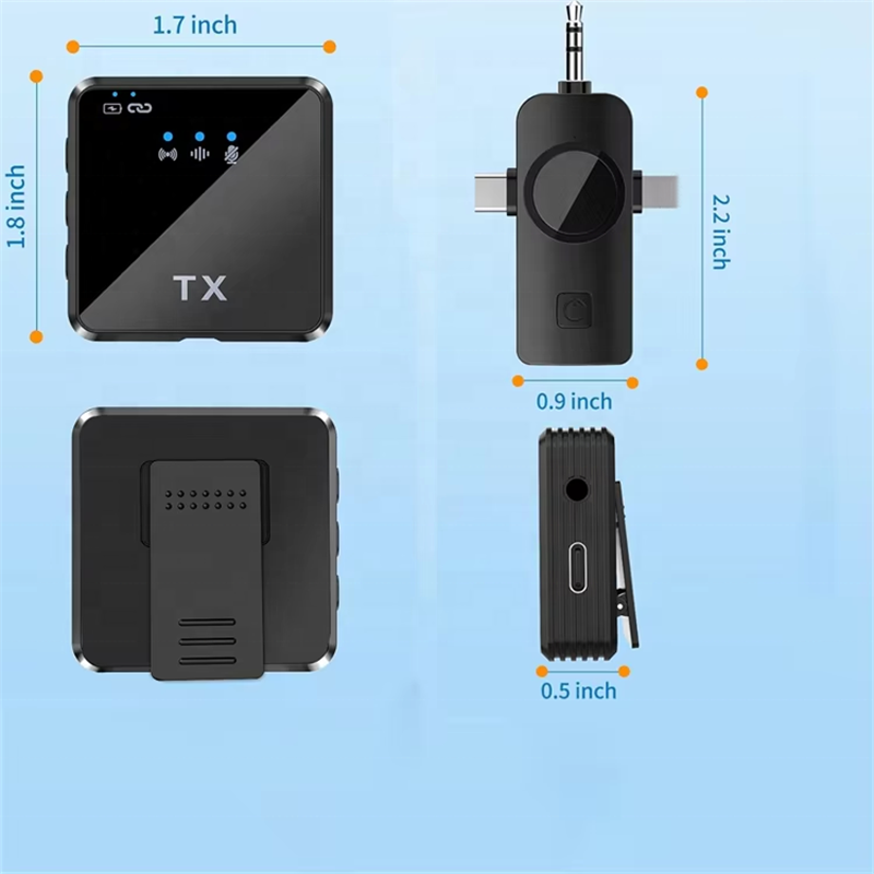 Lapel High Quality 2 in 1 Wireless Dual Lavalier USB Microphone Plug and Play iphone Color Android (type C) Professionnel 3.5mm F11-2 Specification drawing