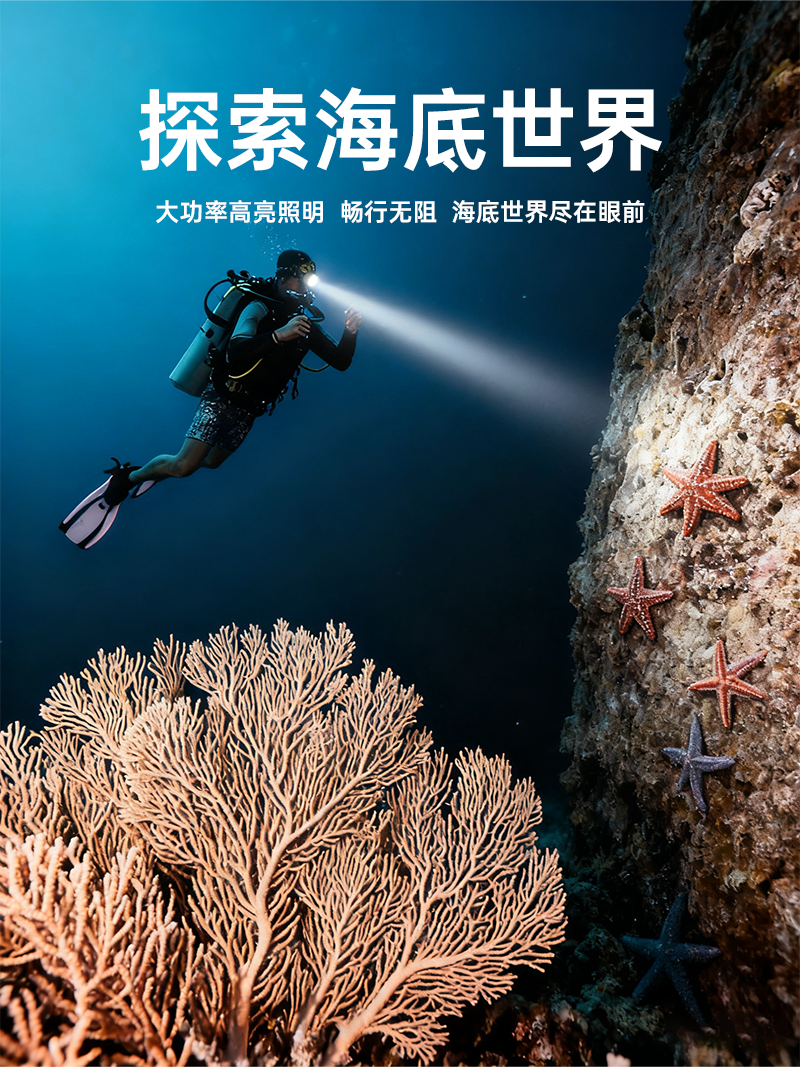 Strong light diving headlamp flashlight head-mounted long-lasting high-power LED waterproof head with IPX8 waterproof rating pic 5