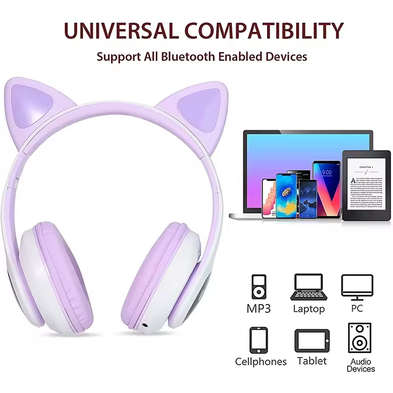 HiFi Universal Cute RGB Wireless Headphones STN-28 Cat Ears Wireless Headphone Stereo Music Light up Gaming Headset with Mic details Picture