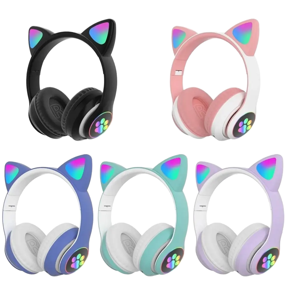 HiFi Universal Cute RGB Wireless Headphones STN-28 Cat Ears Wireless Headphone Stereo Music Light up Gaming Headset with Mic full figure