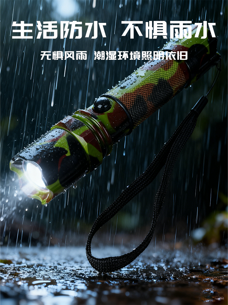 Factory price wholesale camouflage aluminum alloy high-intensity flashlight, rotating zoom, charging LED long-range cycling pic 2