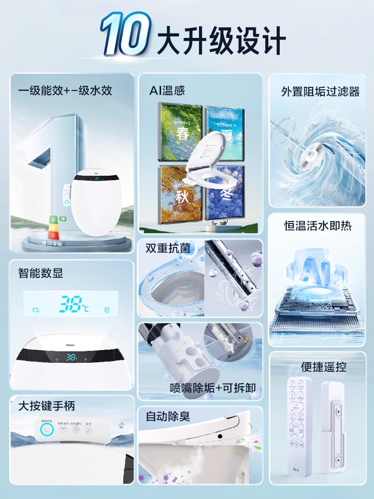 海尔按摩椅Haier海尔智能马桶盖自动除臭助畅清洗数显双控适老电动坐便盖板V3详情1