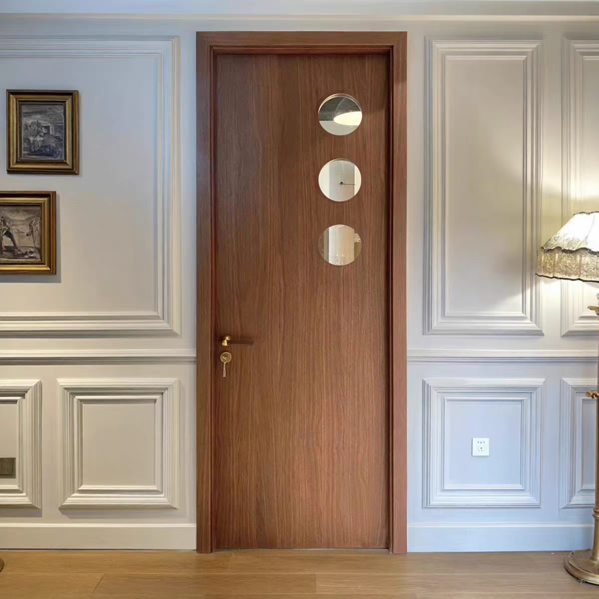 Antique wind tunnel door, solid wood composite bedroom door, room door, Chinese walnut-colored bathroom and kitchen door, unpainted door Application Scenario