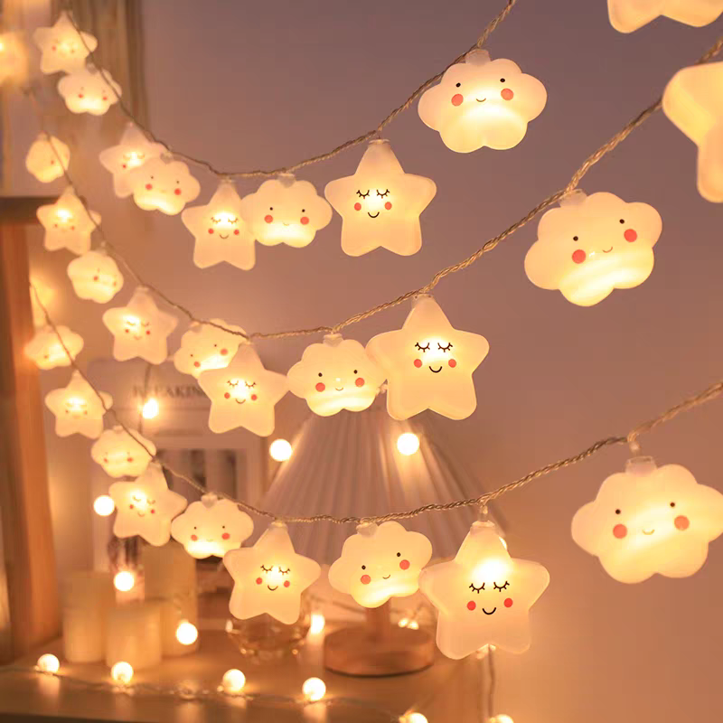 云朵星星彩虹彩灯串灯儿童公主房间布置装饰夜市摆摊露营氛围灯(彩云星星+白色云朵)