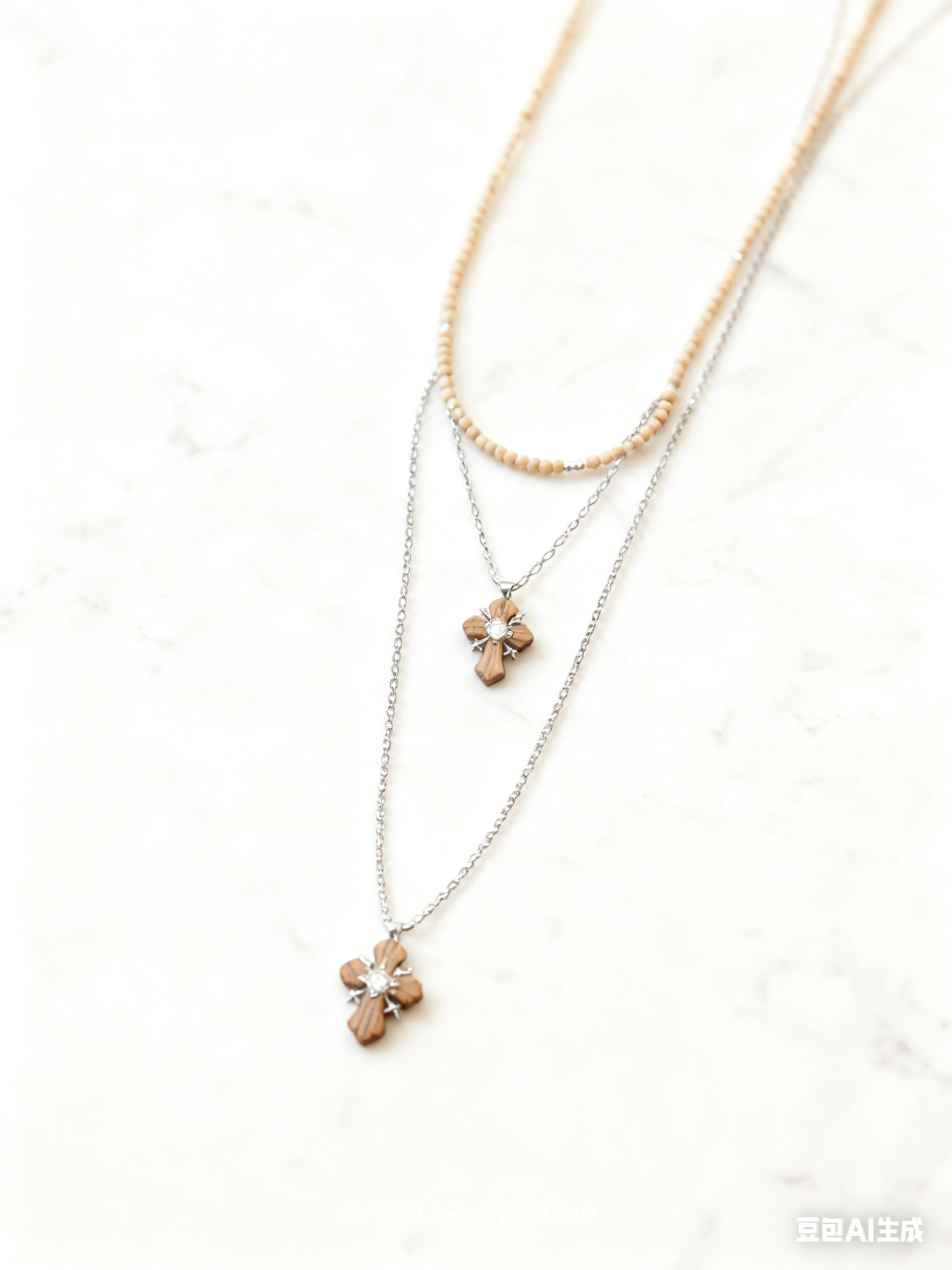 Retro cross series multi-layer pearl necklace, niche sweater chain, detachable Application Scenario
