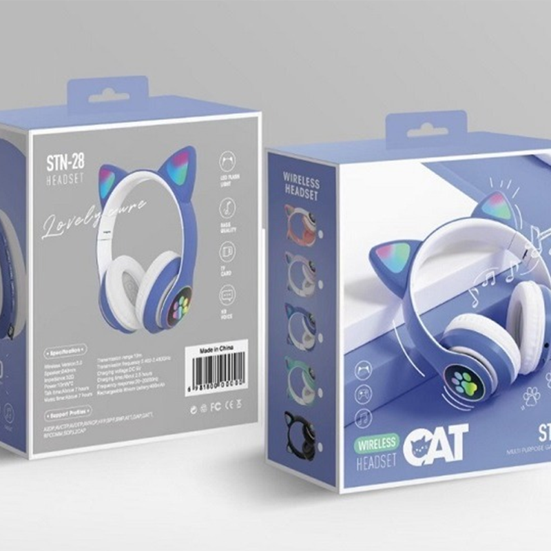 STN-28 Cat Ears Bear Footprints Colorful Light Effect Over-ear Headphones with Flashing Light 5.0 Bluetooth Wireless Sports and Casual Card Folding Model Specification image
