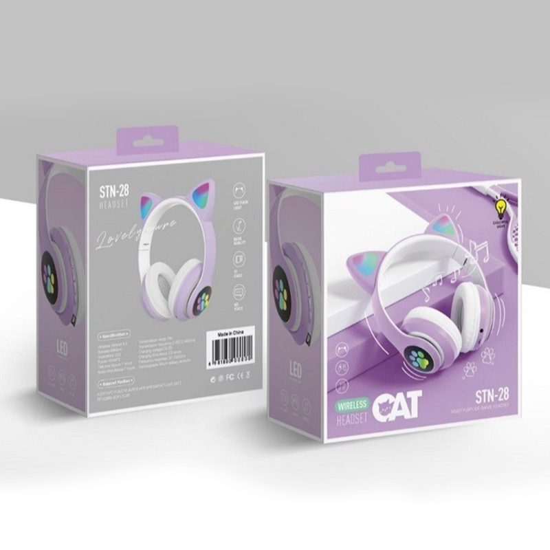 STN-28 Cat Ears Bear Footprints Colorful Light Effect Over-ear Headphones with Flashing Light 5.0 Bluetooth Wireless Sports and Casual Card Folding Model Application Scenario