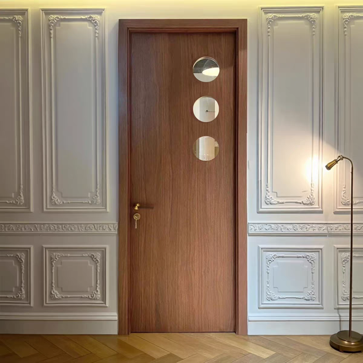 Antique wind tunnel door, solid wood composite bedroom door, room door, Chinese walnut-colored bathroom and kitchen door, unpainted door Specification image