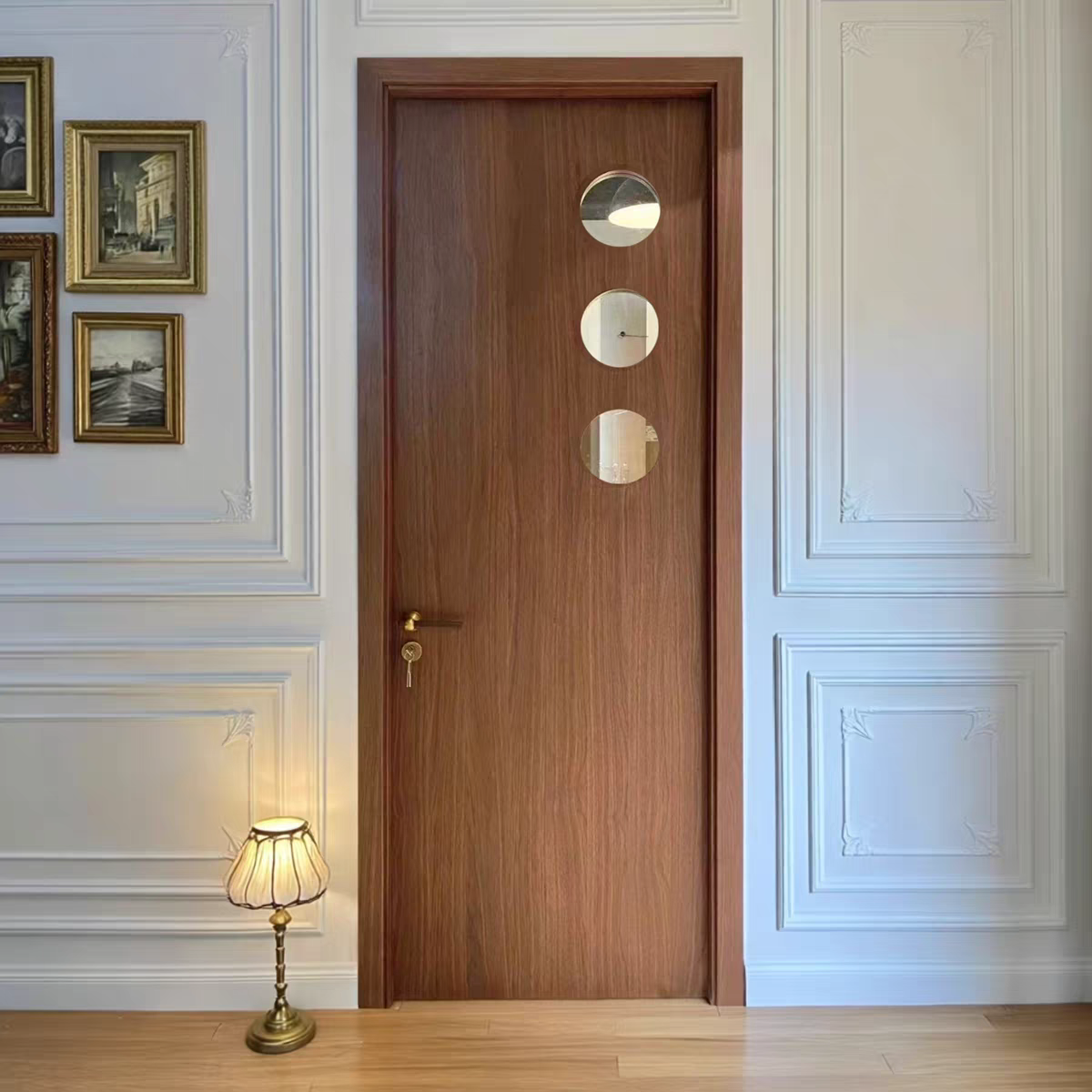 Antique wind tunnel door, solid wood composite bedroom door, room door, Chinese walnut-colored bathroom and kitchen door, unpainted door details Picture