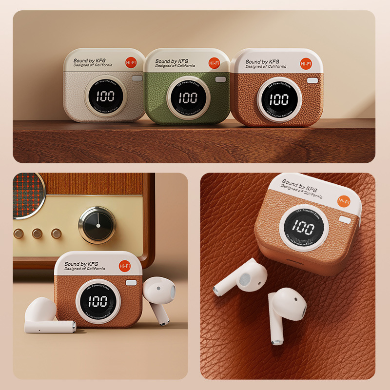 Q86 Retro Camera semi-in-ear ultra-long Battery life digital display Bluetooth headphones details Picture