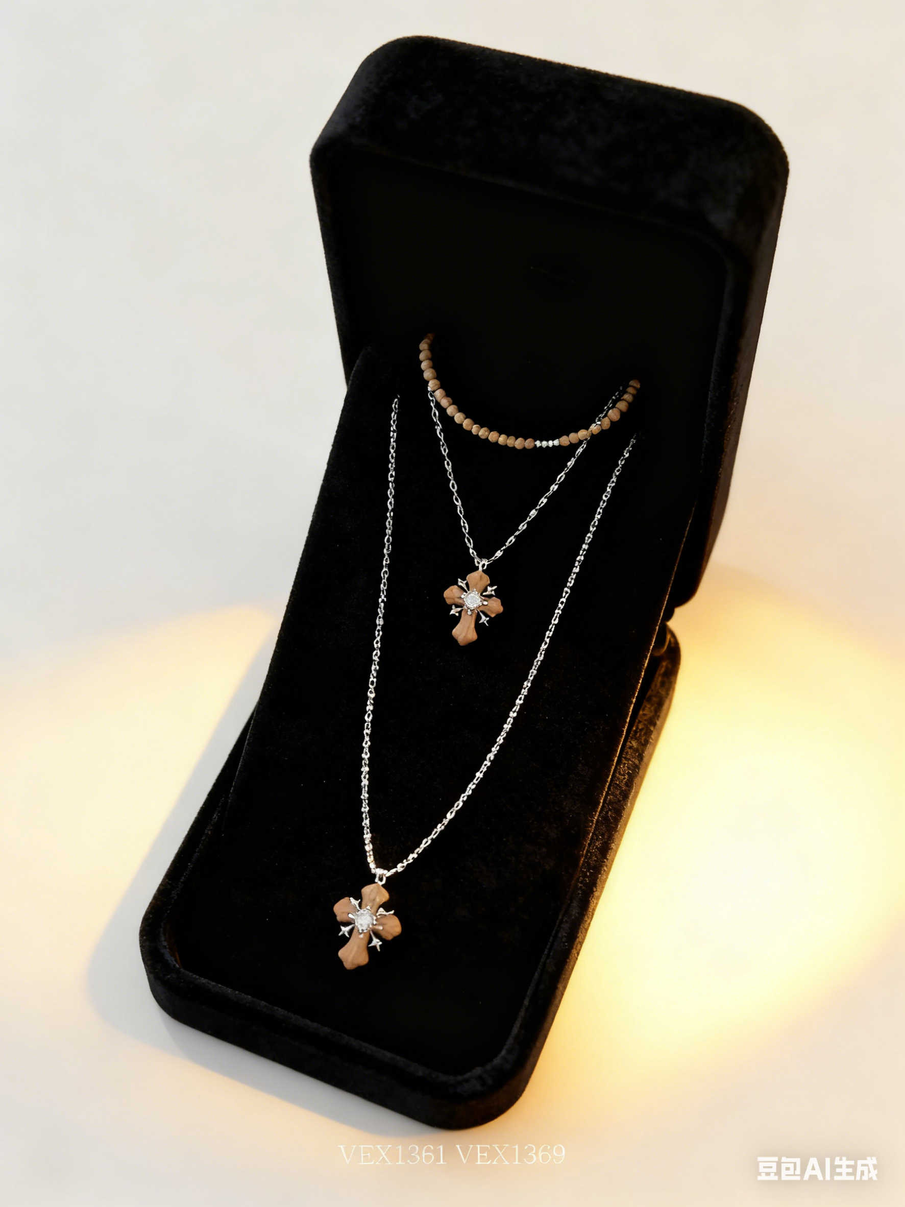 Retro cross series multi-layer pearl necklace, niche sweater chain, detachable Item Picture