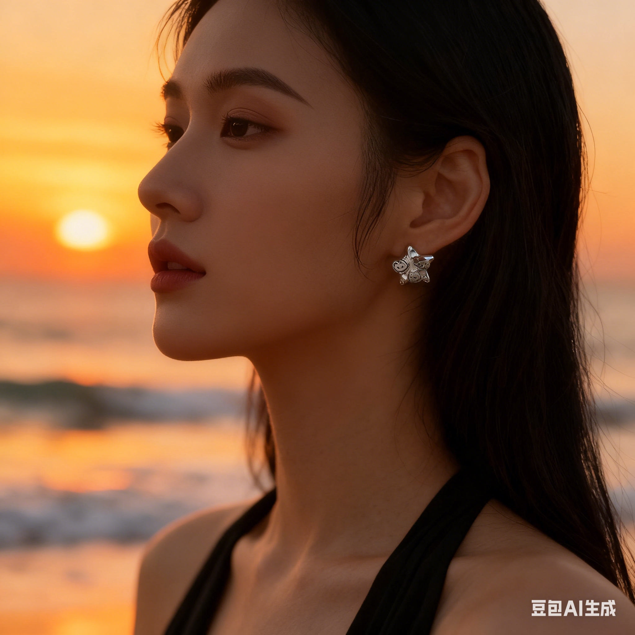 Aurora Five-pointed Star mosquito repellent Coil ear clips, no ear holes, small, exquisite and sweet earrings, Blue Iriered Star pure silver ear studs details Picture