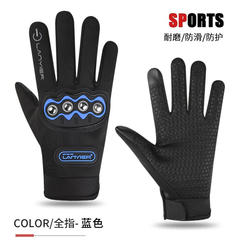 Wholesale of men's cycling gloves with fleece for autumn and winter, outdoor windproof and anti-slip touch screen, full-finger gloves for motorcycles and driving Specification image