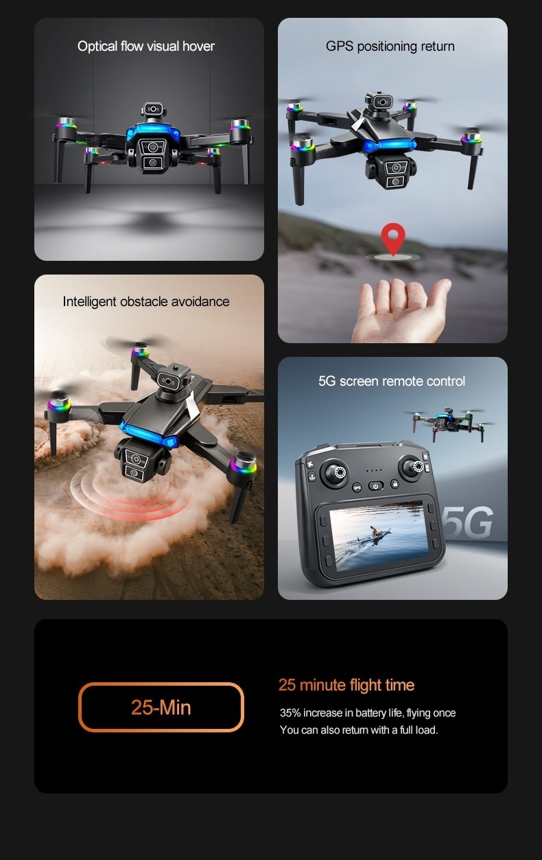 Cross-border 872 drone brushless with 4.5-inch screen remote control GPS obstacle avoidance high-definition aerial photography remote control aircraft pic 3