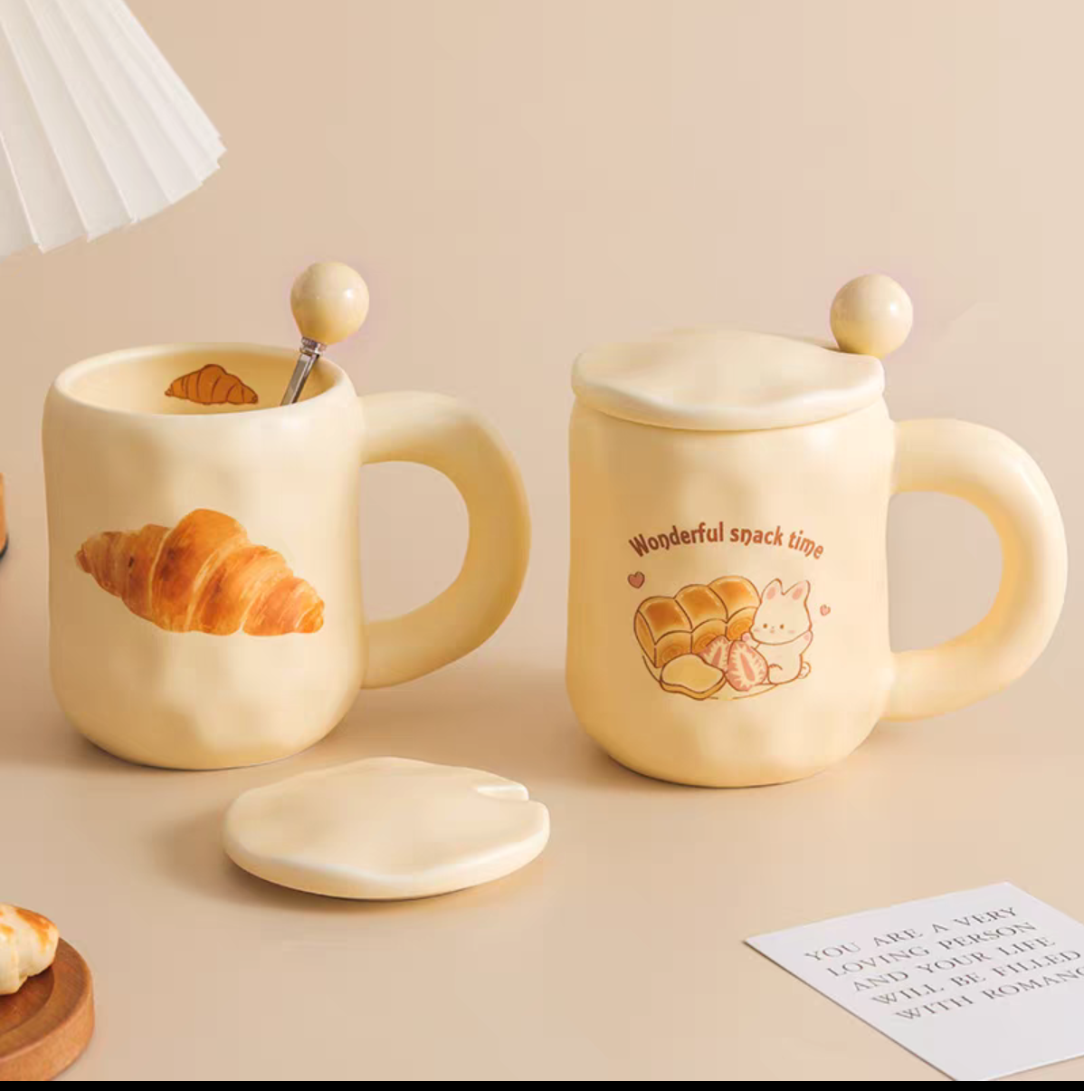 JF012 Cute milk fufu Cup Bread Mug with Lid Spoon ins Style Girls Ceramic Coffee Breakfast Cup Office detail image 5