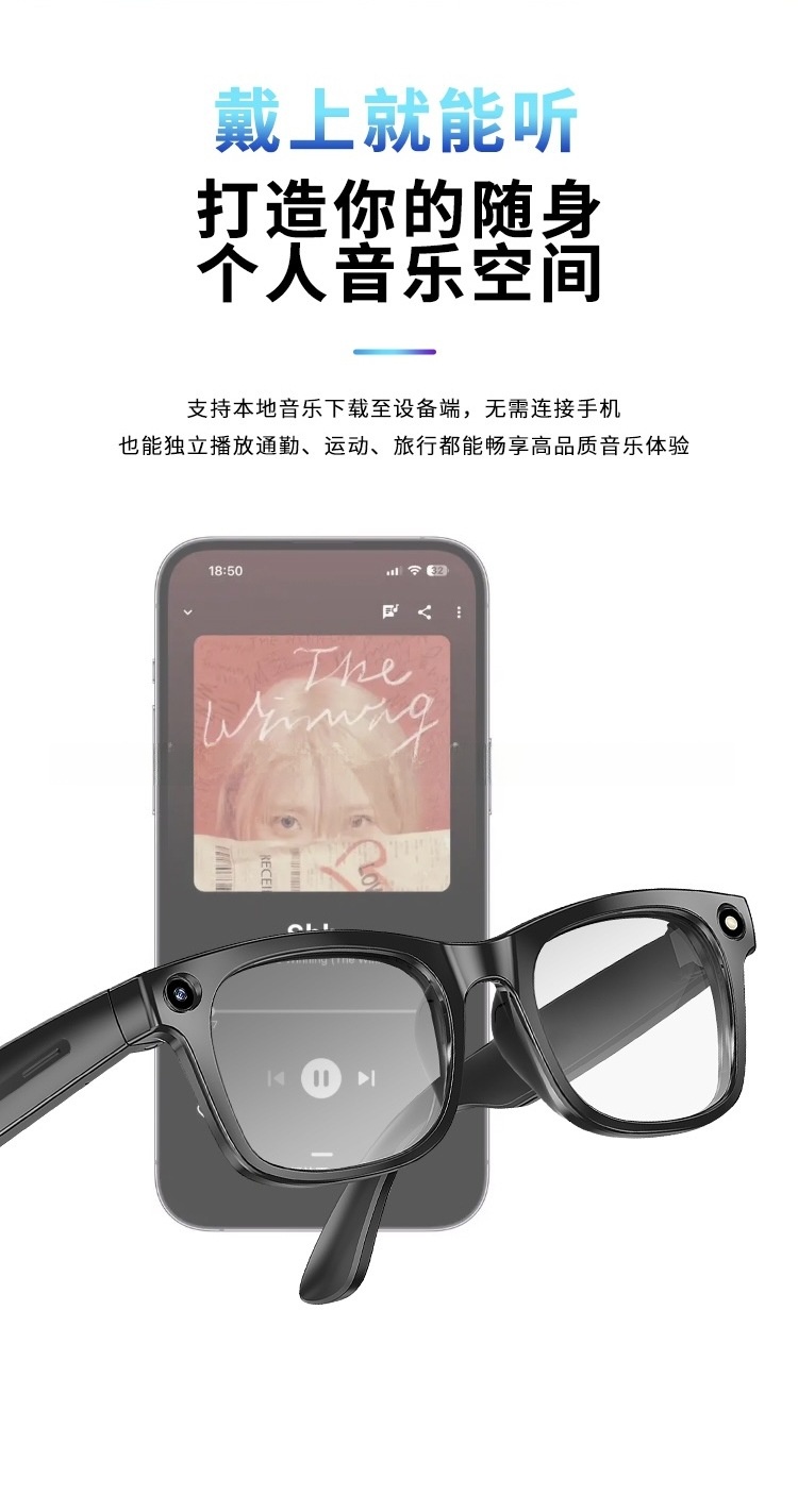 跨境热销智能眼镜AI翻译AI智能识物智能导航佩戴1080P高清拍摄详情8