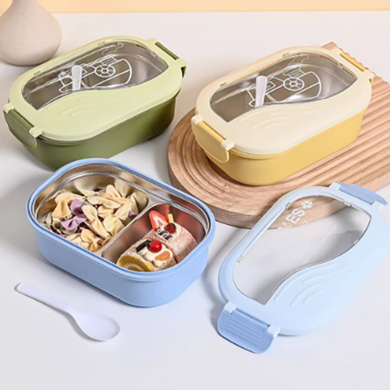 马卡龙色不锈钢分隔便携饭盒 上班族学生密封分格便当盒 可爱带饭餐盒 保鲜辅食盒详情2