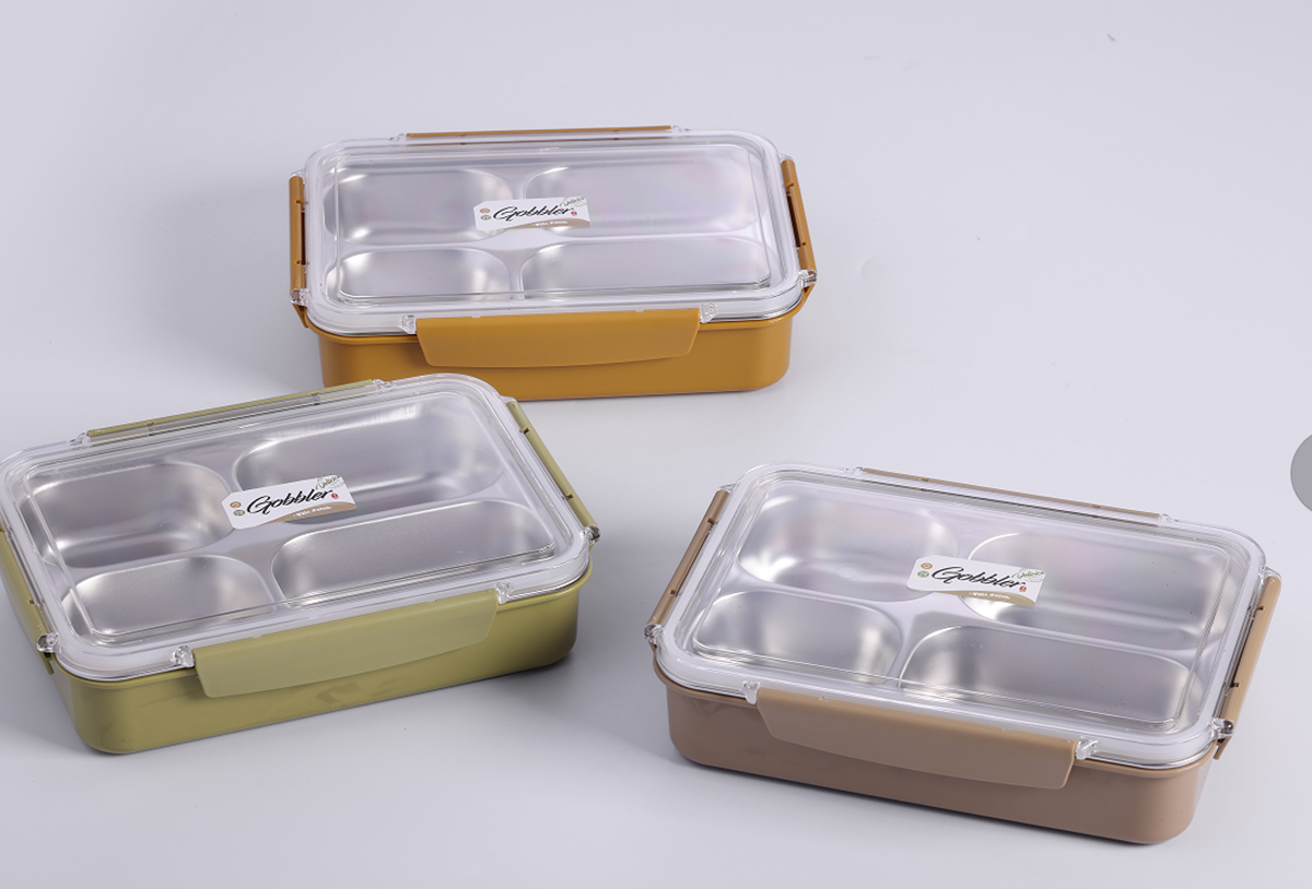 304 不锈钢分格饭盒 复古多色密封便当盒 上班族学生便携餐盒 食堂打饭分隔餐盒详情2