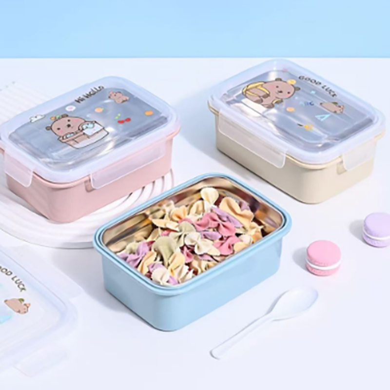 卡通小熊不锈钢便携饭盒 多色可爱密封便当盒 学生上班族带饭餐盒 保鲜辅食分格餐盒详情2