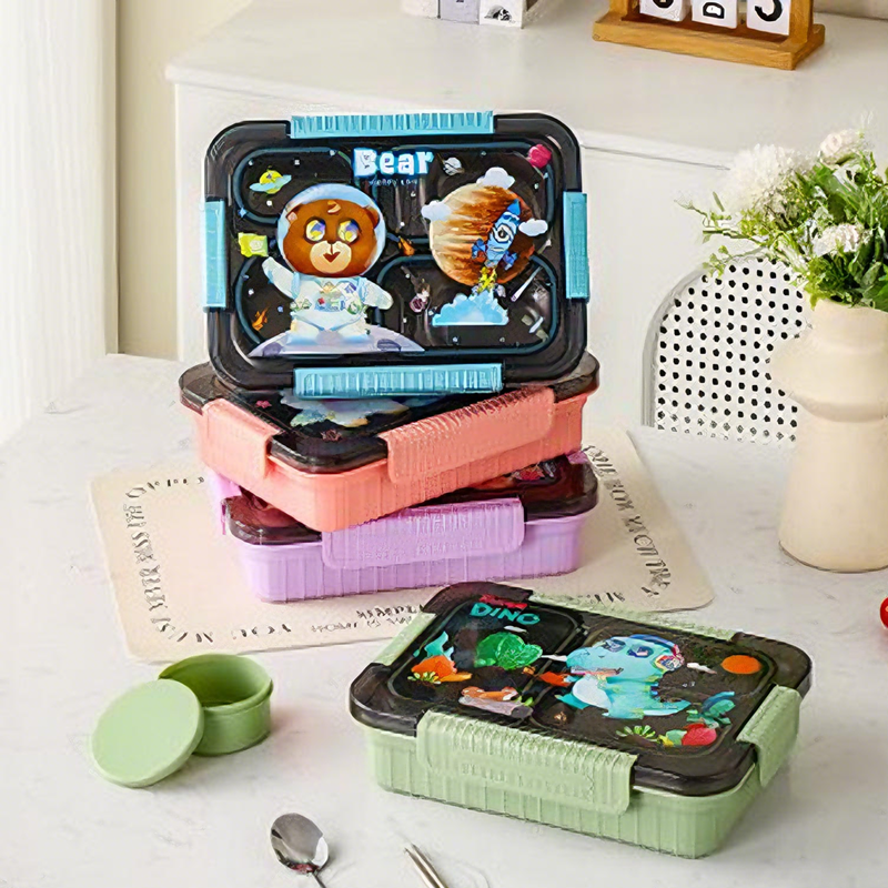 宇航员小熊/恐龙卡通分隔饭盒 多色便携保鲜盒 学生上班族带饭餐盒详情2