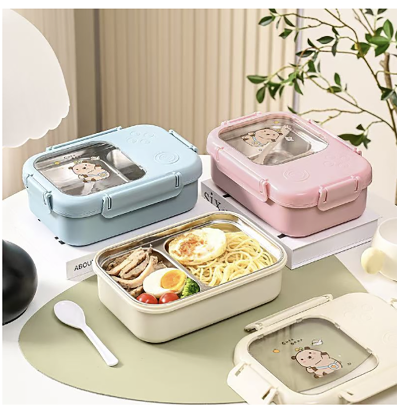 不锈钢分隔饭盒 多色可爱密封便当盒 学生上班族便携分格餐盒 保鲜带饭神器详情2
