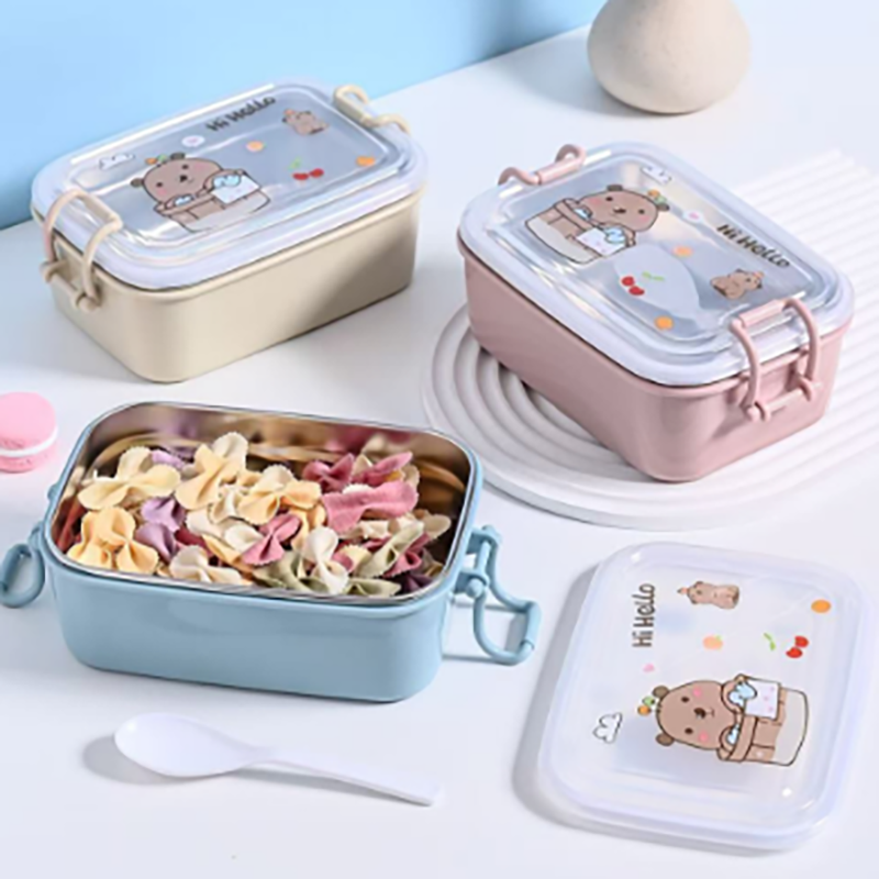 卡通小熊 “Hi Hello” 不锈钢便携饭盒 多色分格密封便当盒 学生可爱带饭餐盒 保鲜辅食盒详情2