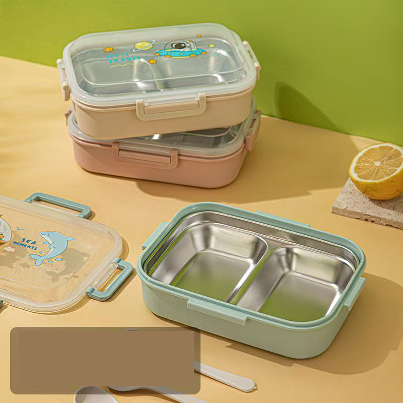 卡通太空 & 海豚不锈钢分隔饭盒 多色密封分格便当盒 学生上班族便携带饭餐盒 保鲜辅食盒详情2