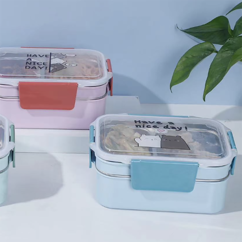 卡通小熊不锈钢分隔饭盒 可爱 “Hi Hello” 图案密封便当盒 学生便携分格餐盒 保鲜带饭神器详情2