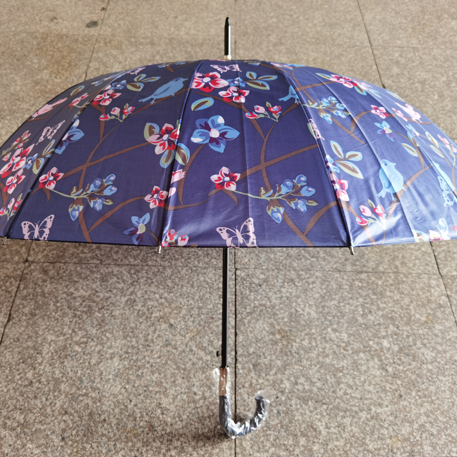 650#16K round bone floral fabric business straight pole umbrella, sunshade umbrella, firm and fashionable gift umbrella