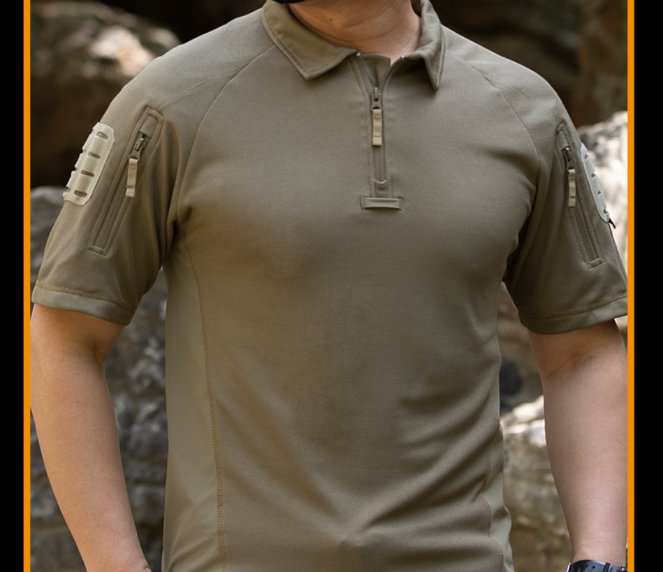 Outdoor men's quick-drying short-sleeved summer lightweight and breathable sportswear with lapel tactical T-shirt details Picture