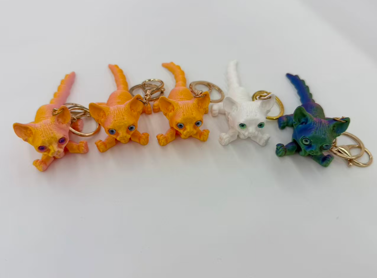 3D printed cute little cat joint tail retractable keychain pendant