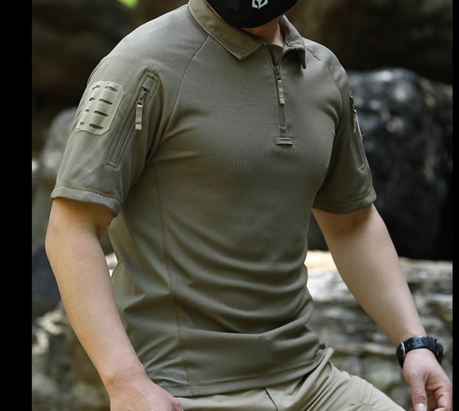 户外男士速干短袖夏季轻薄透气运动衫翻领战术t恤