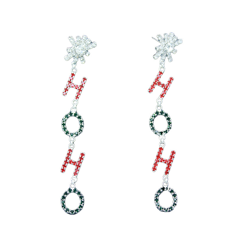 European and American cross-border Christmas long letter HOHO rhinestone earrings, snowflake pendant earrings, women's festival colorful accessories Item Picture