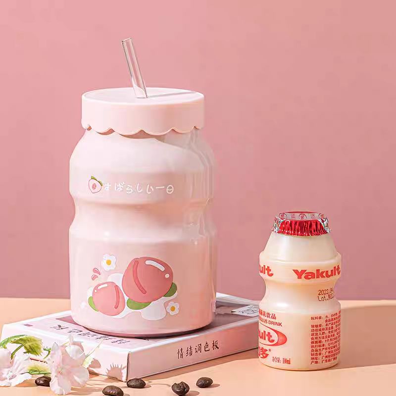 886可爱陶瓷水杯送闺蜜生日礼物女生高颜值马克杯带盖大容量吸管杯子白底实物图