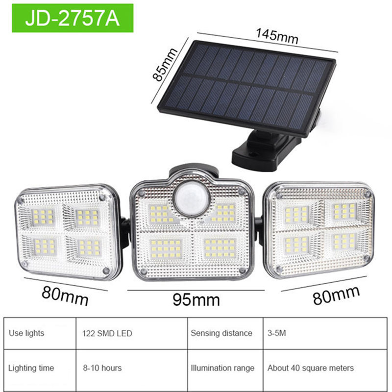 Solar 122LED three-head split sensor outdoor courtyard lamp, garden lamp, outdoor waterproof street lamp, outdoor wall lamp pic 3