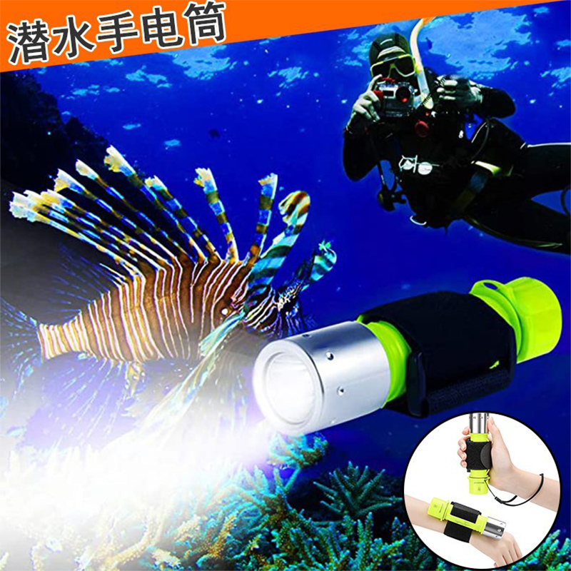 Outdoor diving flashlight LED diving T6 strong light long-range professional flashlight, household 18650 battery lighting lamp details Picture