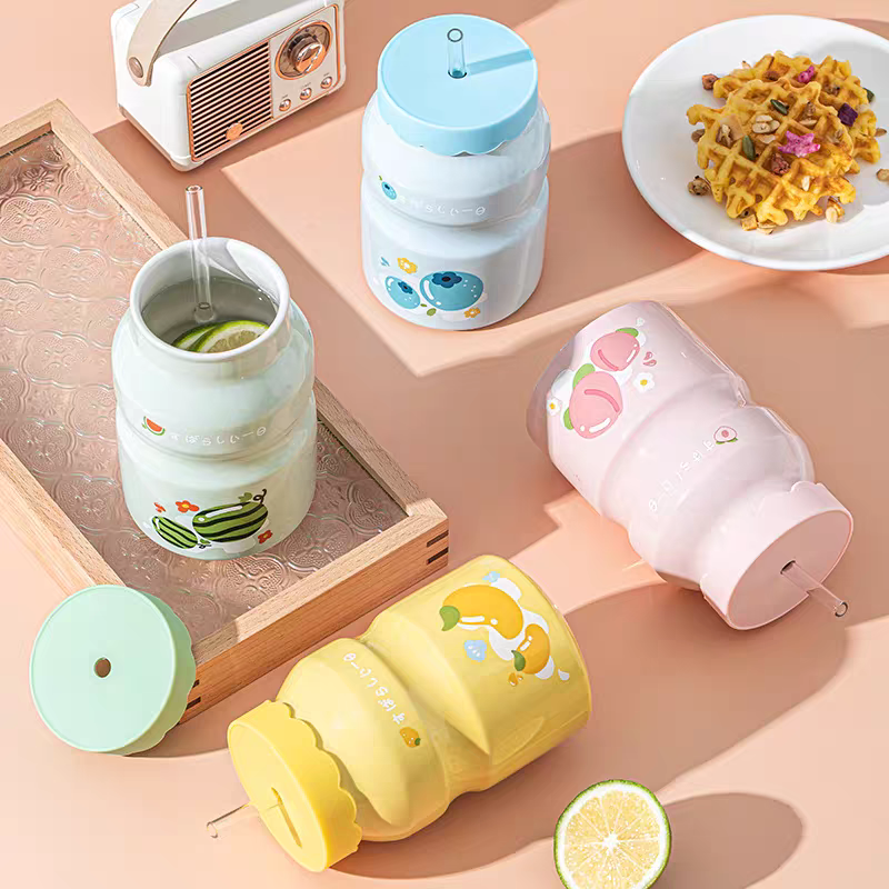 886可爱陶瓷水杯送闺蜜生日礼物女生高颜值马克杯带盖大容量吸管杯子细节图