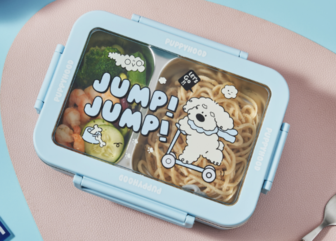 可爱小狗双格饭盒 卡通透明盖分隔餐盒 学生上班族便携防漏便当盒详情2