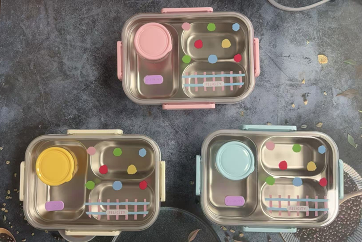 多格带蘸料盒不锈钢饭盒 彩色波点分隔餐盒 上班族学生便携防漏便当盒详情2