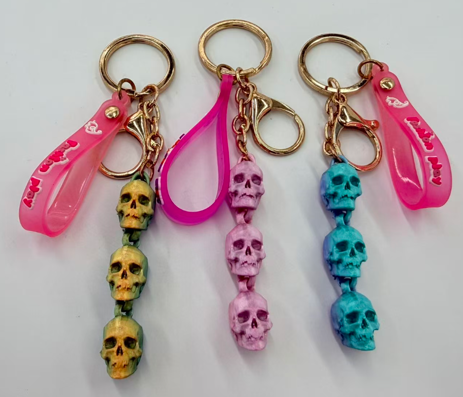 3D printed keychain, skull toy, multi-color pendant accessory