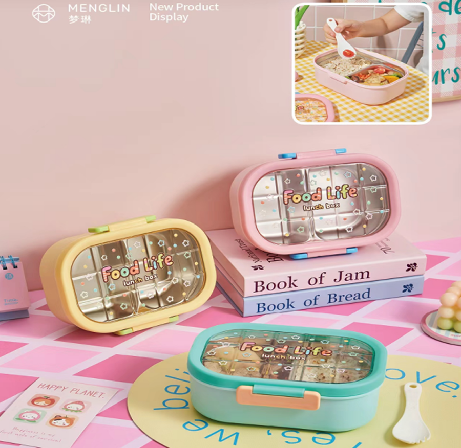 Food Life多格分隔饭盒 马卡龙色透明盖便携餐盒 学生上班族防漏便当盒详情2
