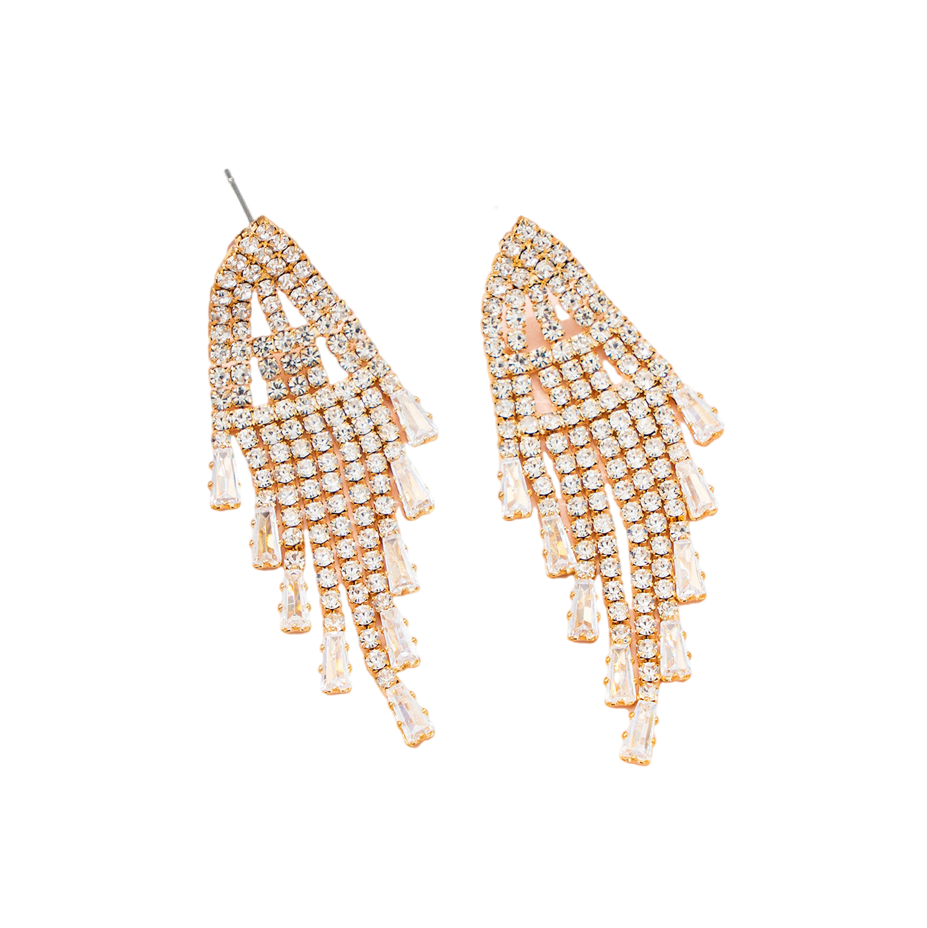 European and American cross-border design sense geometric hollowed-out rhinestone tassel zirconia earrings, Korean style simple, elegant and versatile foreign trade accessories Item Picture